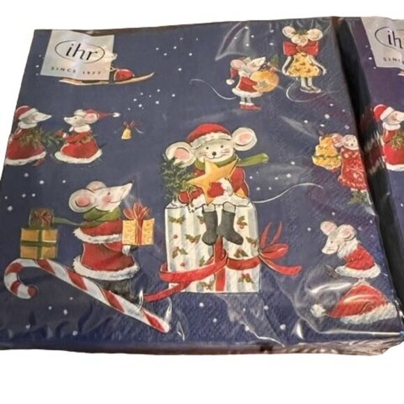 IHR Christmas Napkins 20 Count 3-Ply Mouse Design Paper Made In Germany set of 2 - Picture 4 of 5